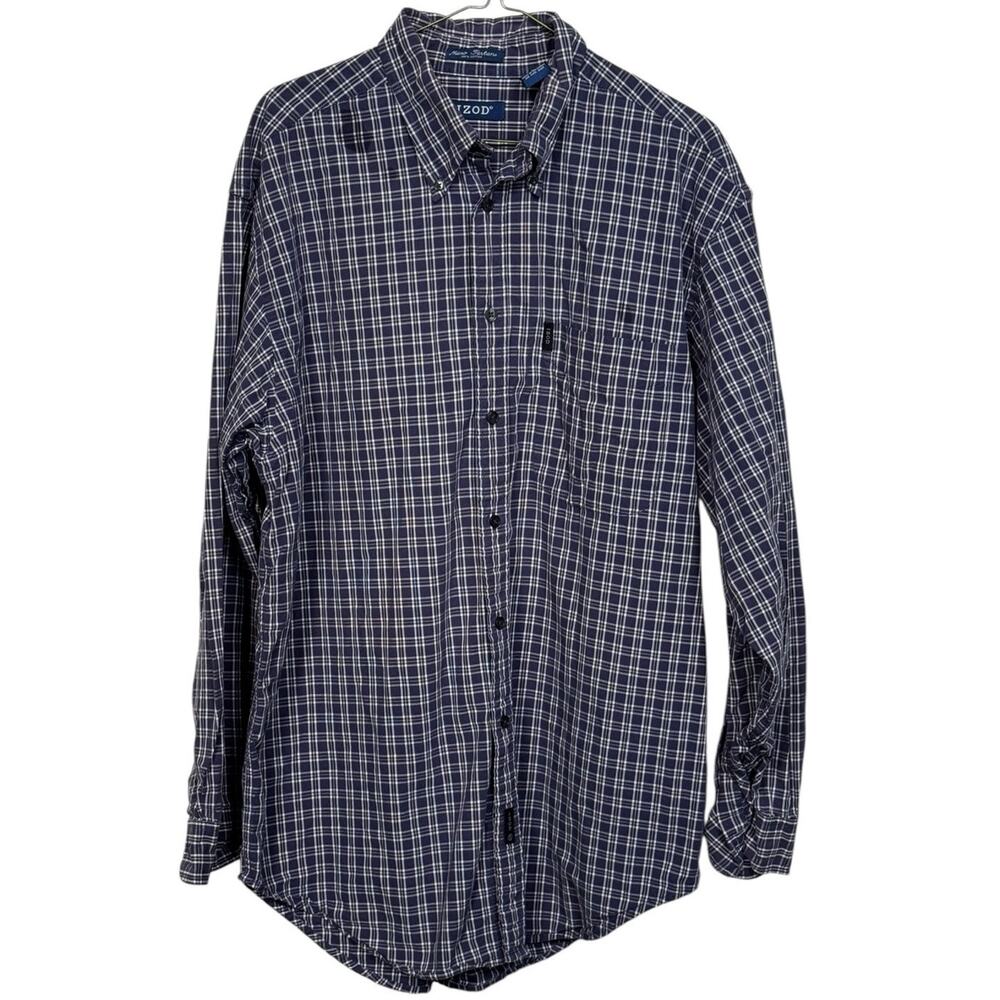 IZOD Long Sleeve Men’s Blue Plaid Large Button Down Casual Shirt Office Career